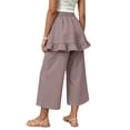 thumbnail image 6 of BXSRUTA Girls Elastic Waist Ruffle Hem Wide Leg Cropped Pants High Rise Casual Layered Skirt Pants, 6 of 8