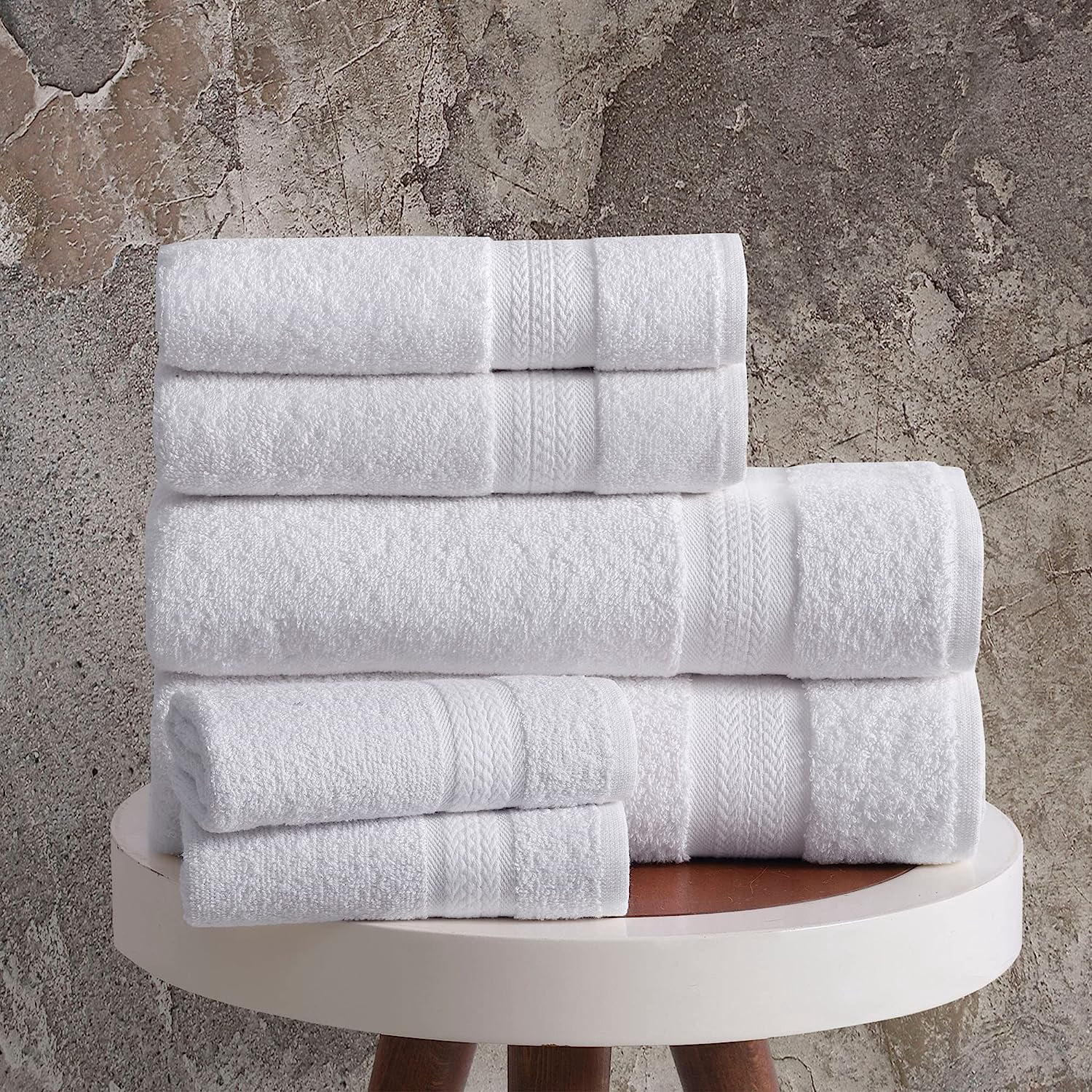 Regal Ruby, 6 Piece Towel Set, 2 Bath Towels 2 Hand Towels 2 Washcloths, Soft and Absorbent, 100% Turkish Cotton Towels for Bathroom and Kitchen Shower Towel, White