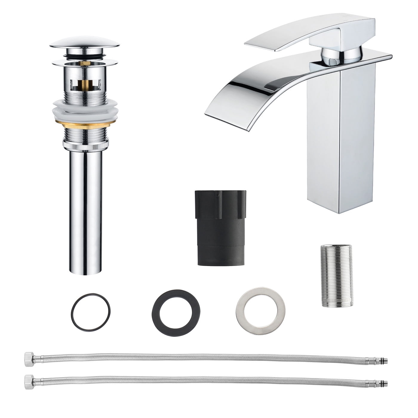 YZZY Single Handle Waterfall Bathroom Faucet Brushed Chrome Bathroom Basin Faucet Single Hole Bathroom Vanity Sink Faucet