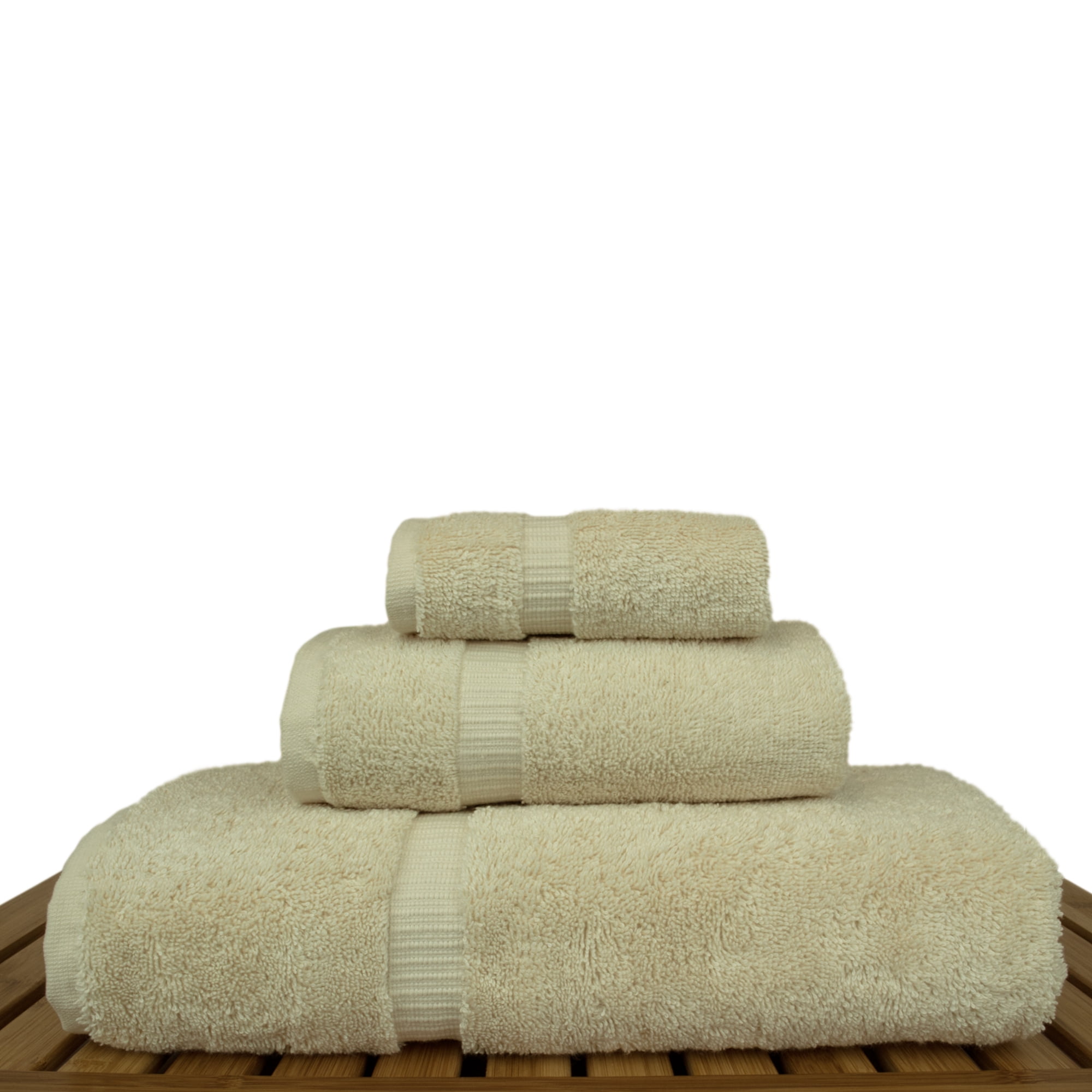 Luxury Hotel & Spa Quality Collection, Quick Dry 100% Turkish Cotton, 750+ GSM, Eco Friendly Towel Set, Bathroom and Kitchen Dobby Border Towels, Bath Towel, Hand Towel, Washcloths (3 Piece, Beige)
