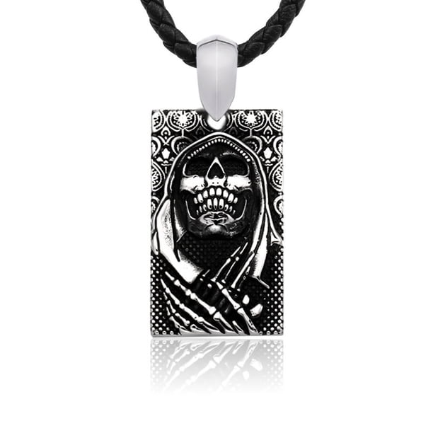 Men's Fine Silver Grim Reaper Skull Necklace - 30 in Men's Fine Silver Grim Reaper Skull Necklace - 30 in
