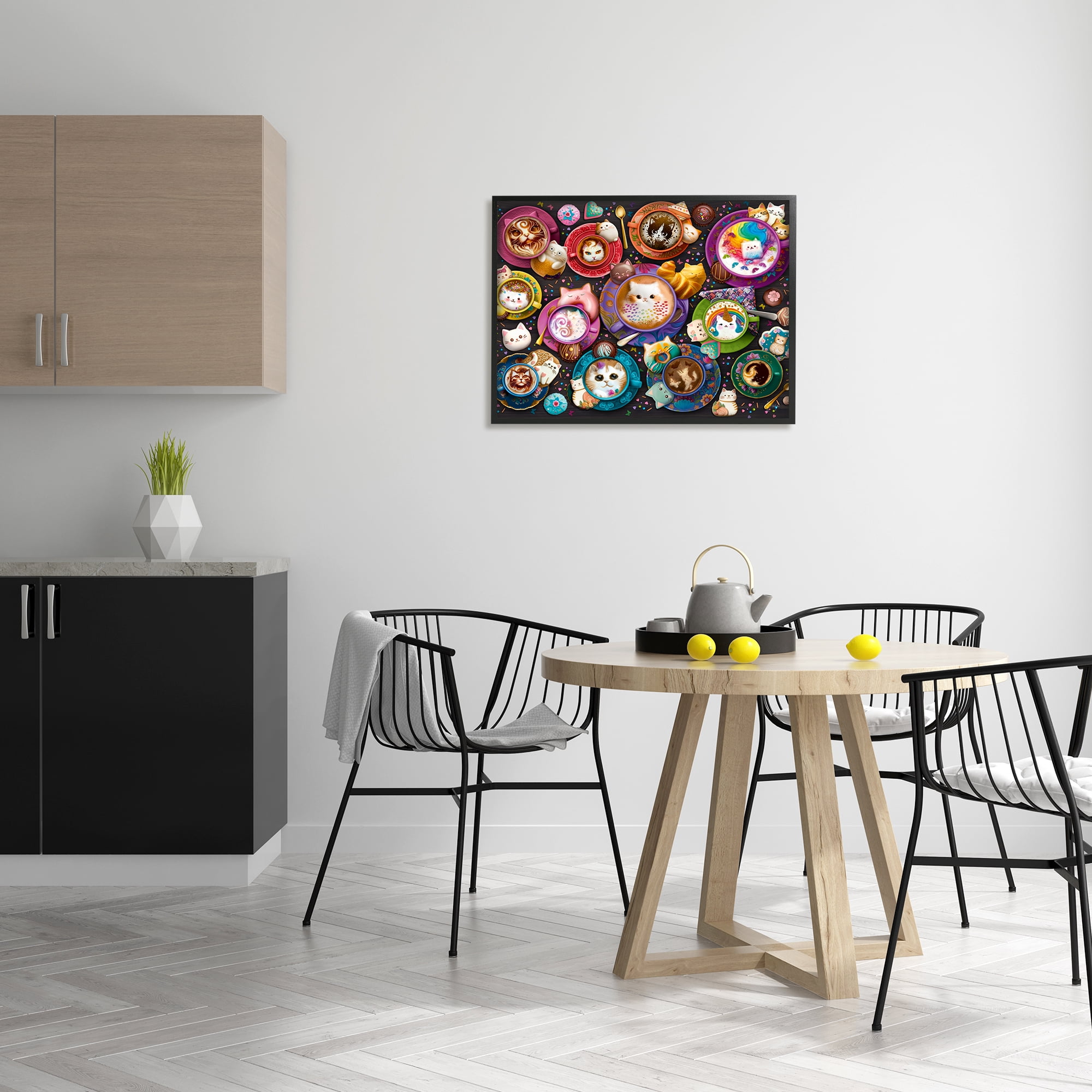 Stupell Industries Various Cat Lattes Food & Beverage Painting Black Framed Art Print Wall Art, 30 x 24