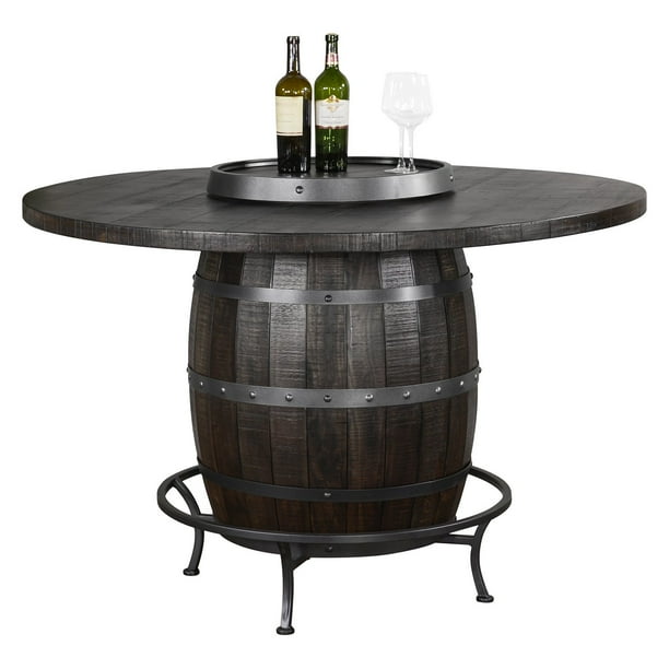 Sunny Designs Homestead Round Wine Barrel Pub Table with Lazy Susan and