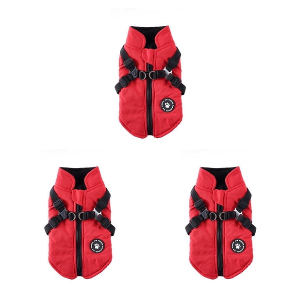 Methold Chaqueta de arnés para mascotas abrigada de invierno, abrigo de animales a prueba de viento, ropa ligera para correr, chaleco, ropa Rojo S 3piezas