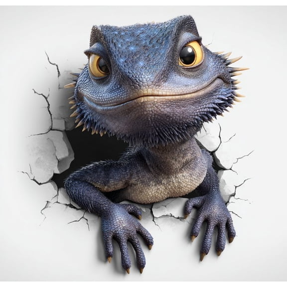 3D Blue Bearded Dragon Car Decal - Realistic Peeking Reptile Vinyl Sticker for Cars, Trucks, and Laptops - Weatherproof & UV Resistant Exterior Auto Decor
