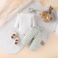 thumbnail image 4 of masbird Infant Newborn Baby Girl Clothes Fall Winter Outfits Ruffled Long Sleeve Romper Pants Set Headband Toddler Clothing 3Pcs,Light Green,6-12 M, 4 of 9