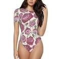 thumbnail image 2 of Uemuo Rose Flowers Pattern Women's One Piece Short Sleeve Swimsuit Rash Guard Surfing Modest Quick-drying Swimsuit Beach Essentials-XX-Large, 2 of 9