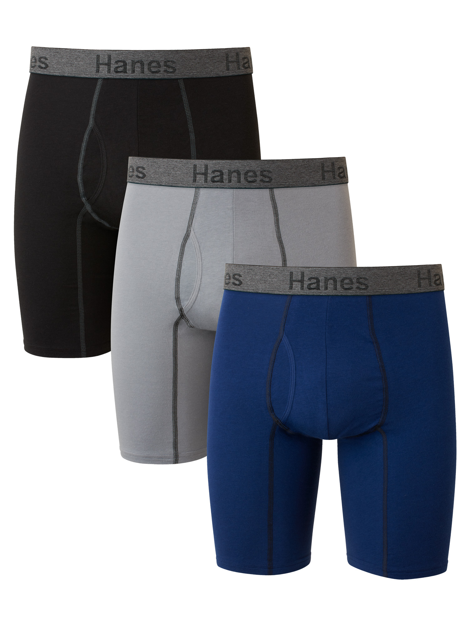 Hanes Men's Comfort Flex Fit Ultra Soft Cotton Stretch Long Leg Boxer Briefs, 3 Pack