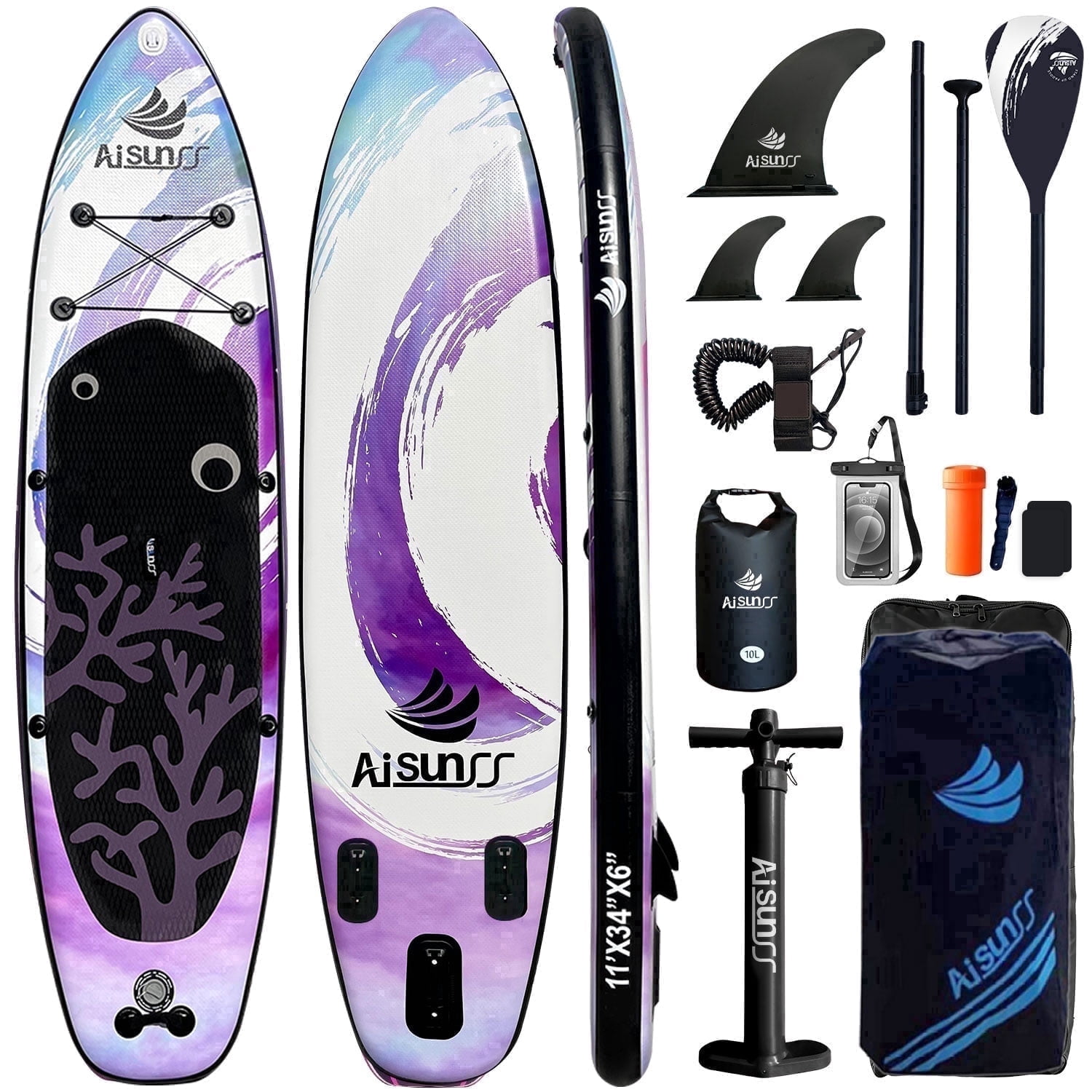 AISUNSS Inflatable Stand up Paddle Board 11'for Adults, Wide Stable SUP Board with Accessories, Family Fishing Touring
