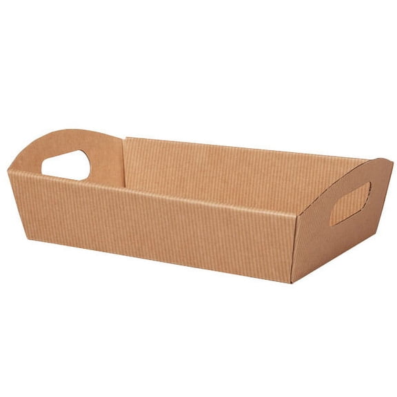 6 PK, Kraft Pinstripe Large Shallow Folding Market Tray For Use As Gourmet Gift Baskets, Food Baskets Or Home Decor Decorative Accessory