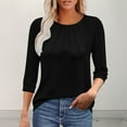 thumbnail image 2 of Olyvenn 3/4 Length Sleeve Womens Tops Casual Summer Trendy T Shirt Eyelet Pleated Crewneck Three Quarter Sleeve Tunic Blouse Black S, 2 of 9