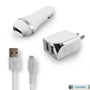 3-in-1 Chargers Bundle Car Kits for ZTE Blade V8 Lite/ V8 Mini/ V7,Tempo,Warp 7, Avid Trio/ Plus, Prestige 2 (White)- 2.1Ah Car + Home Travel Charger Adapter (Dual Port) + USB Charging Cable