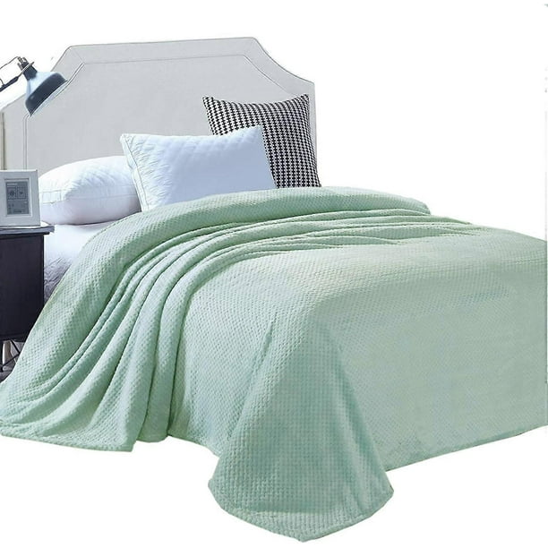 Flannel Throw Blanket, 167x228 CM Soft Sofa Throws, Waffle Fleece Throws for Sofa, Mint Green Blanket