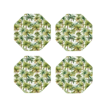 

Tideii Green Hawaii Palms for Leather Coasters 4 Pieces Anti-fouling and Anti-scalding Decorative Coasters Suitable for Restaurants Kitchens Coffee Shops-Octagon