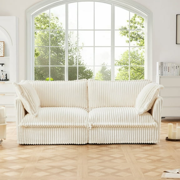 83.4"Oversized 2 Seater Loveseat Sofa for Living Room, Corduroy Deep Seat Couch with Removable Covers, No Assembly Needed,Beige