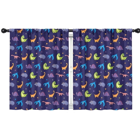 Blackout Kids Curtains,DarkBlue Dinosaurs with Shapes Pattern Childrens Insulated Curtains Set Of 2,Bedroom Essentials,Toddler Room Decor 42"x54"