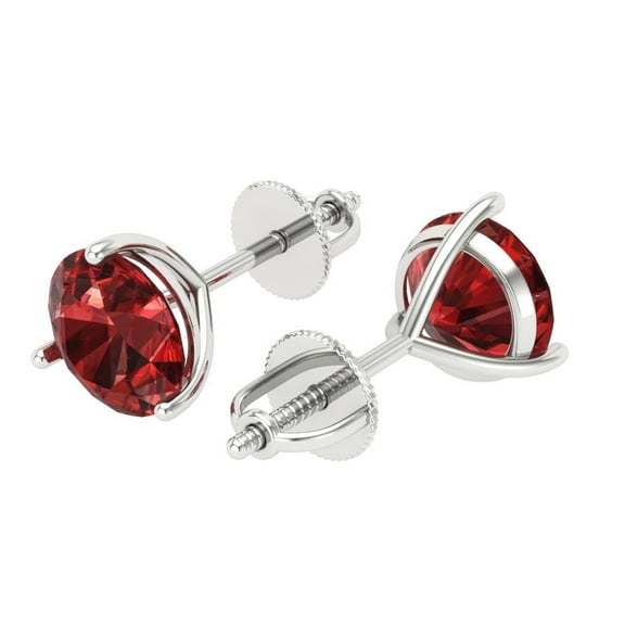 4 Ct Round Cut Studs Red Natural Garnet 14K White Solid Solid Gold Everyday Dainty Earrings Screw Back
