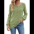 thumbnail image 2 of Suéter Abotonado para Mujer, Suéteres de Punto de Otoño, Camisetas de Larga, Camisetas Tipo Túnica con Cuello Redondo Verde L, 2 of 8