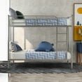 thumbnail image 2 of Bunk Bed Twin over Twin with Ladder, Twin Bunk Beds with 12" Under Bed Storage Space and 11" Full Length Guardrail, Heavy Duty Bunk Beds Twin over Twin for Teens & Adults, Silver, 2 of 8