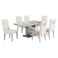 thumbnail image 1 of White Marble 7 piece Dining Set with Silver Stainless Steel Base, 1 of 5