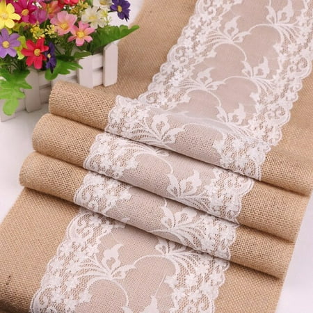 

UMMH Width Jute Linen Vintage Natural Table Runner Burlap Rustic Khaki Party Country Wedding Decoration Home Party Chair Decor