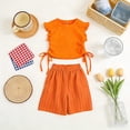 thumbnail image 4 of LJEFF Girls 2 PC Ruffle Sleeve Cute Capri Set, Lightweight Soft Elastic Waist Sleeveless Kids Summer Outfit Orange Size 8 Years, 4 of 7