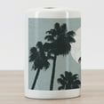 thumbnail image 3 of Tropical Island Ceramic Toothbrush Holder, Pencil Drawn Long High Palm Trees and the Sun, Decorative Versatile Countertop for Bathroom, 4.5" X 2.7", Slate Blue Dark Green, 3 of 4