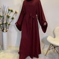 thumbnail image 6 of Women's Traditional Muslim Abaya Dress Long Sleeve Maxi Length Lace Up Robe Solid Color High Waisted for Party, 6 of 12
