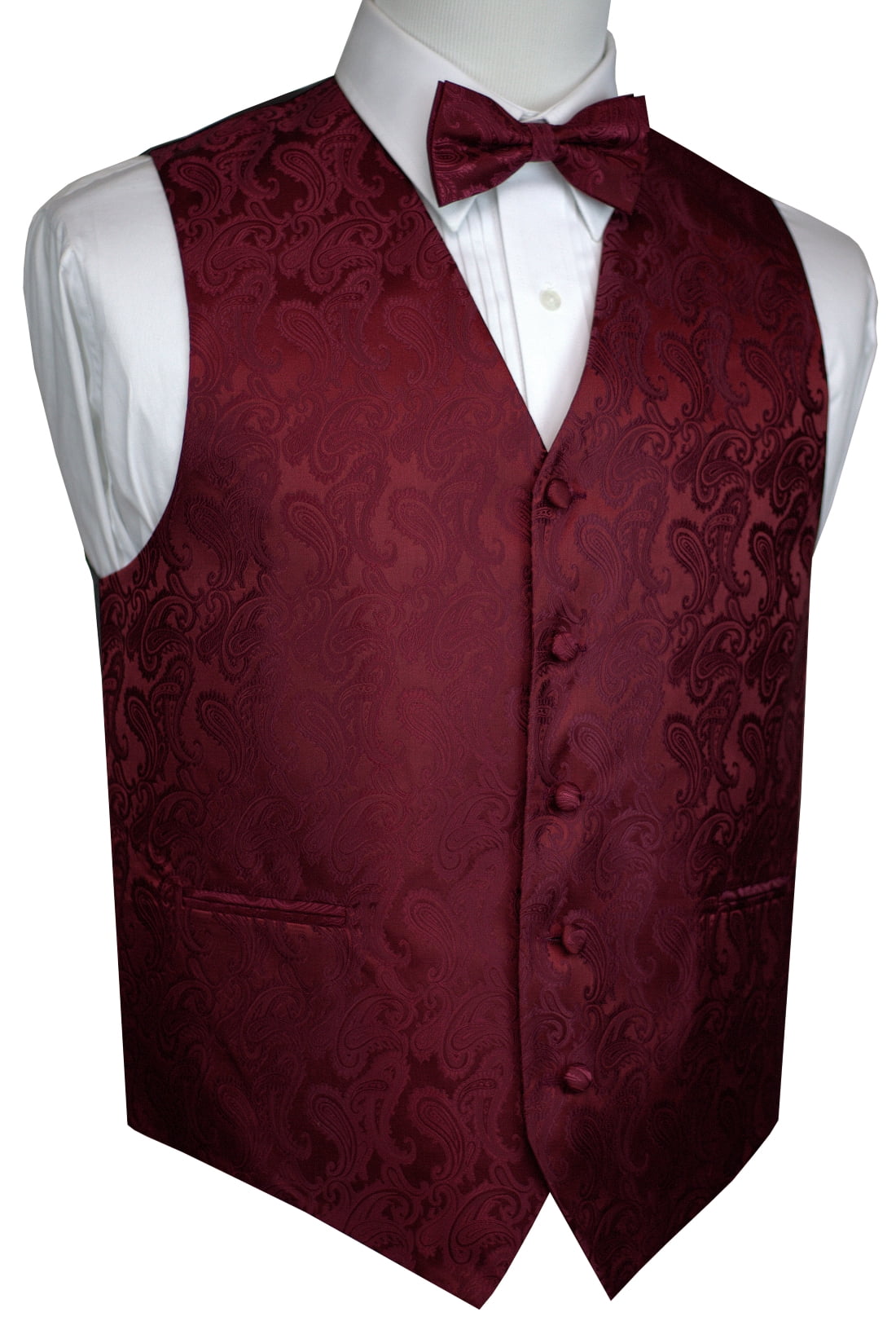 Brand Q - Italian Design, Men's Tuxedo Vest, Bow-tie - Burgundy Paisley ...