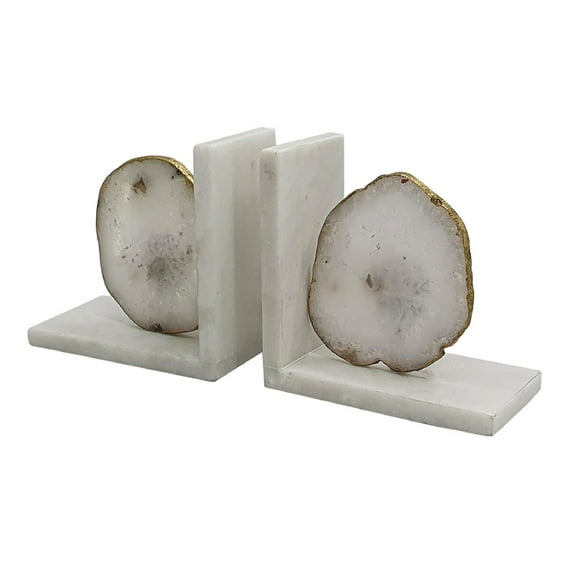 A&B Home Agate Bookends on Marble Base - Set of 2 - White