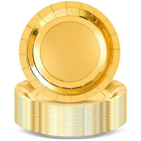 48 Pcs Disposable Gold Round Charger Plates 13 Inch Charger Dishes