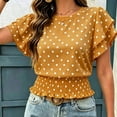 thumbnail image 5 of ClodeEU Women's Polka Dot Round Neck Ruffle Short Sleeve Peplum Crop Blouse,Casual Summer Flowy Waist Shirred Top Yellow,Women's Plus M, 5 of 5