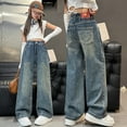 thumbnail image 3 of Kids Girls Personality Fashion Pants Elastic High Waist Wide Leg Jeans Denim Tears for Kids Girls 5-6 Years, 3 of 8