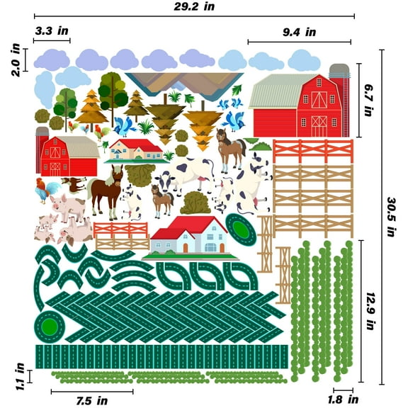 THE CITY - Stick And Peel City Farm Decoration Multicolored Design Vinyl Home Living Room Wall Decal Sheet - DIY Vinyl Kids Bedroom Art Farm Animals Livestock Agriculture Wall Stickers 29.2" x 30.5"