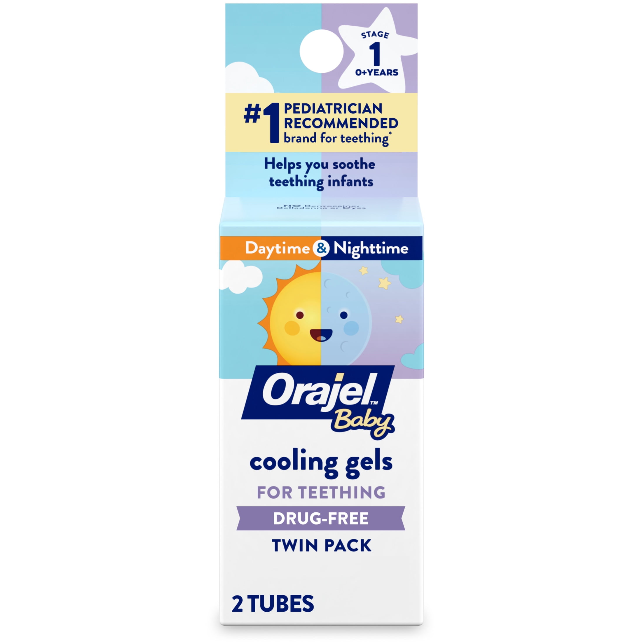 (2 pack) Orajel Baby Teething Cooling Gels, Drug-Free Relief for Painful Gums, Day & Night, 0.18 oz, 2 Ct
