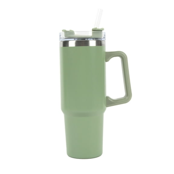 New View Gifts 30oz Tumbler Mug with Lid and Straw, Reusable Insulated Mug with Handle, Stainless Steel Tumbler for Iced & Hot Beverages, Green