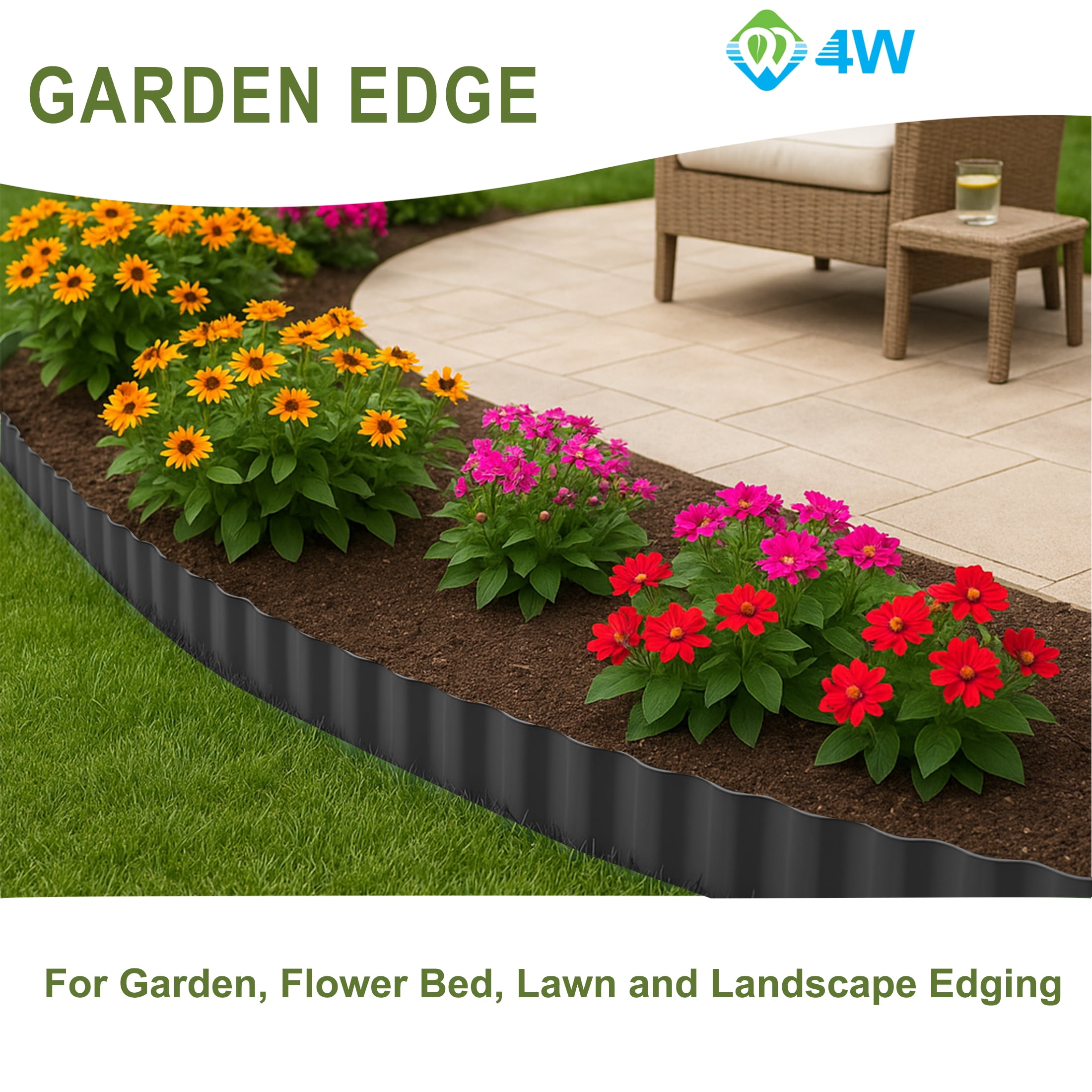 4W Galvanized Steel Landscape Edging Strip, Corrugated Garden Border, 6 in x 20 ft, Khaki Gray, for Flower Beds and Lawns