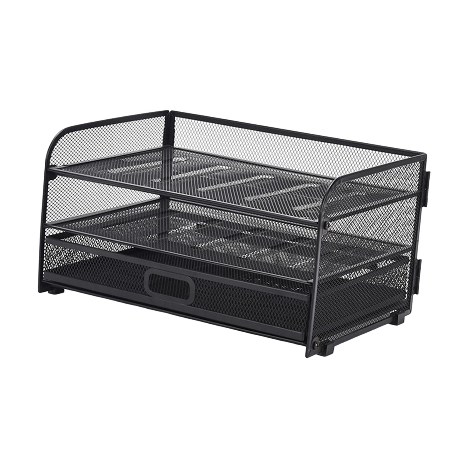 Desk Organizer File Holder Mesh Desktop File Sorter Organizer Office Accessories Organization Metal Folding Document File Tray Rack Desktop with 1 Drawer