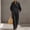 #0465-Black, variant on Womens 2 Piece Cotton Linen Sets Summer Vacation Outfits V Neck Long Sleeve V Neck Tops Wide Leg Pants Matching Sets