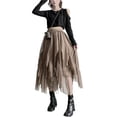 thumbnail image 7 of Women Pleated Skirt Fairycore Grunge Mesh Solid Color High Waist Asymmetrical Hem Midi Skirts y2k Streetwear-As photo shows_c-One Size, 7 of 7