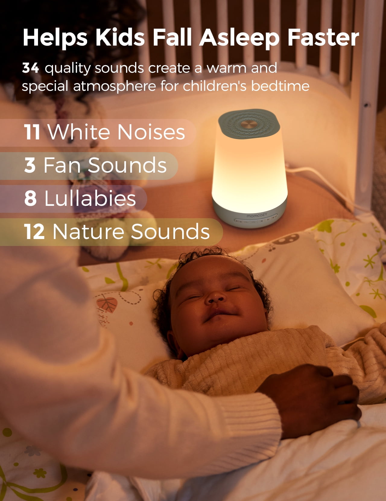 Momcozy White Noise Machine for Baby Sleeping with Night Light, Toddler Sleep Trainer with 34 Soothing Sounds, Timer, App Remote Control(Green)