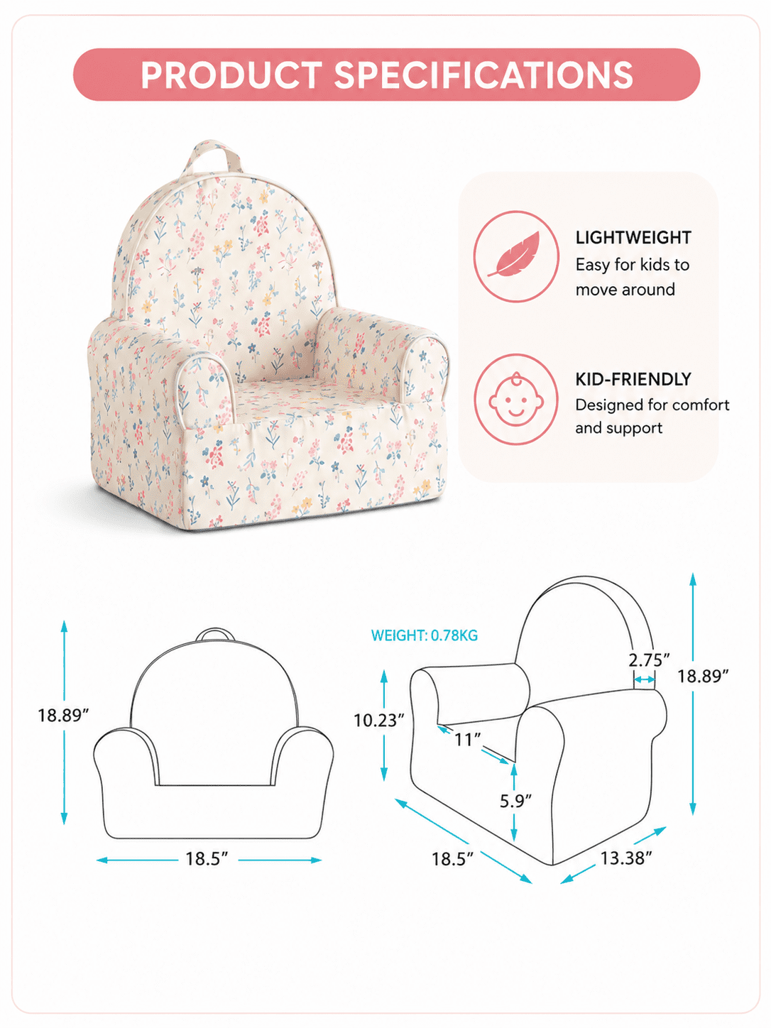 Little Next Toddler Floral Foam Chair, Cream