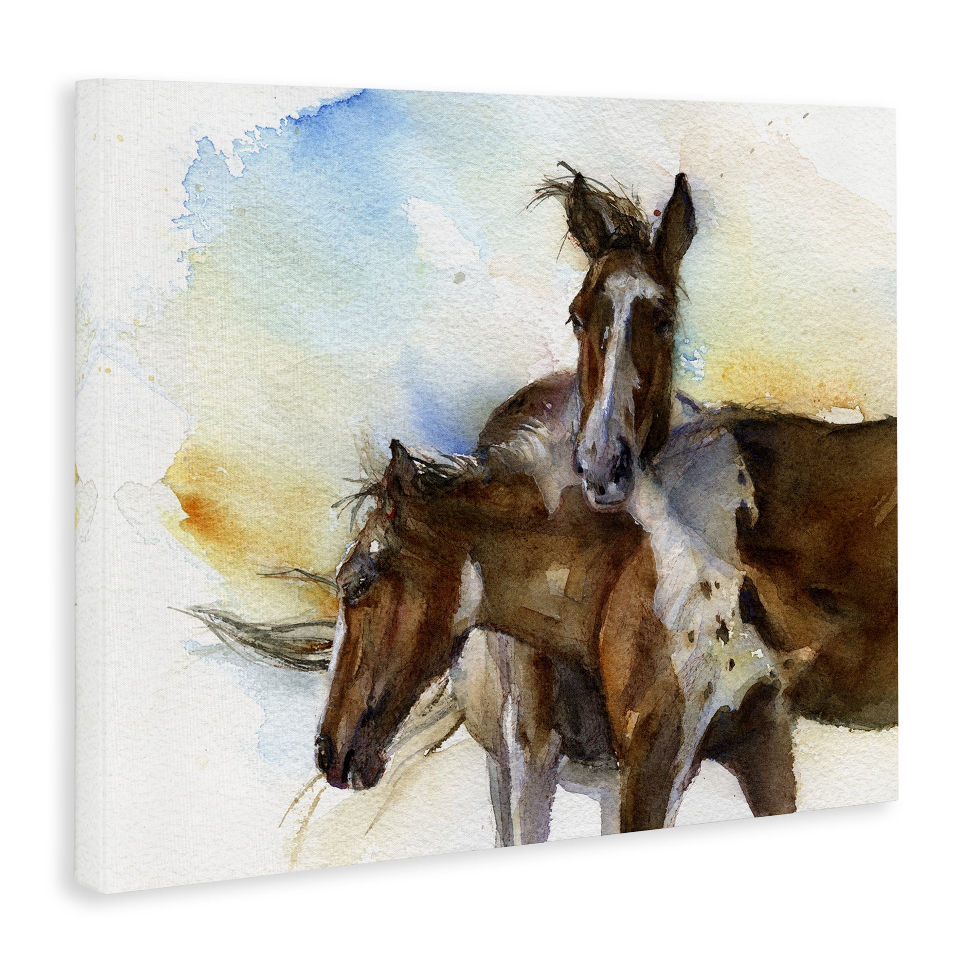 Stupell Industries Brown Horses Watercolor Animals & Insects Painting Gallery Wrapped Canvas Art Print Wall Art, 48 x 36
