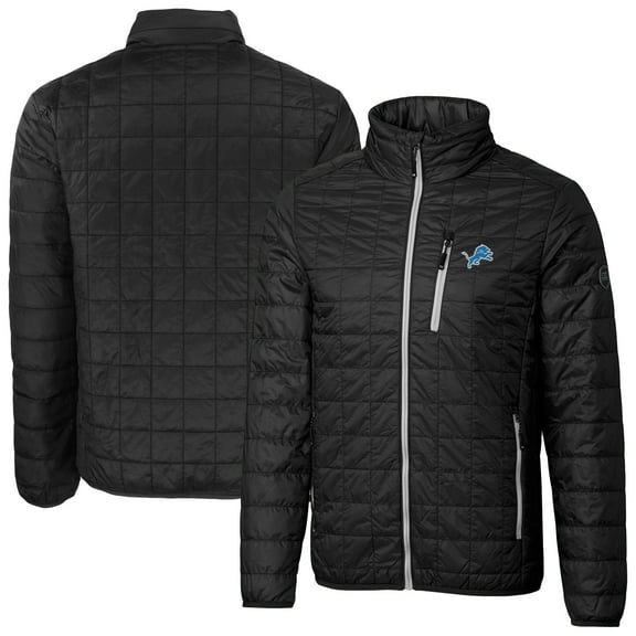 Men's Cutter & Buck Black Detroit Lions Big & Tall Rainier PrimaLoft Eco Insulated Full-Zip Puffer Jacket