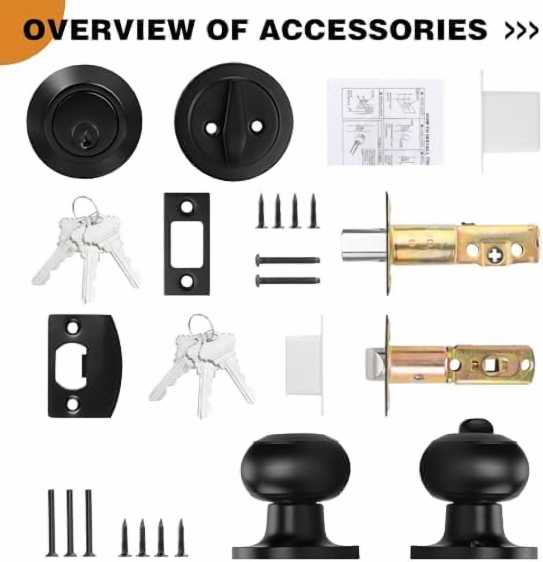 Entry Knobs Front Door Handles Exterior Lockset and Single Cylinder Deadbolt Combination Set, Flat Black (2 Pack) Keyed Alike