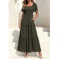 thumbnail image 4 of PRETTYGARDEN Summer Dresses for Women Boho Swiss Dot Smocked Square Neck Short Sleeve Spring Wedding Guest Maxi Dress, 4 of 10