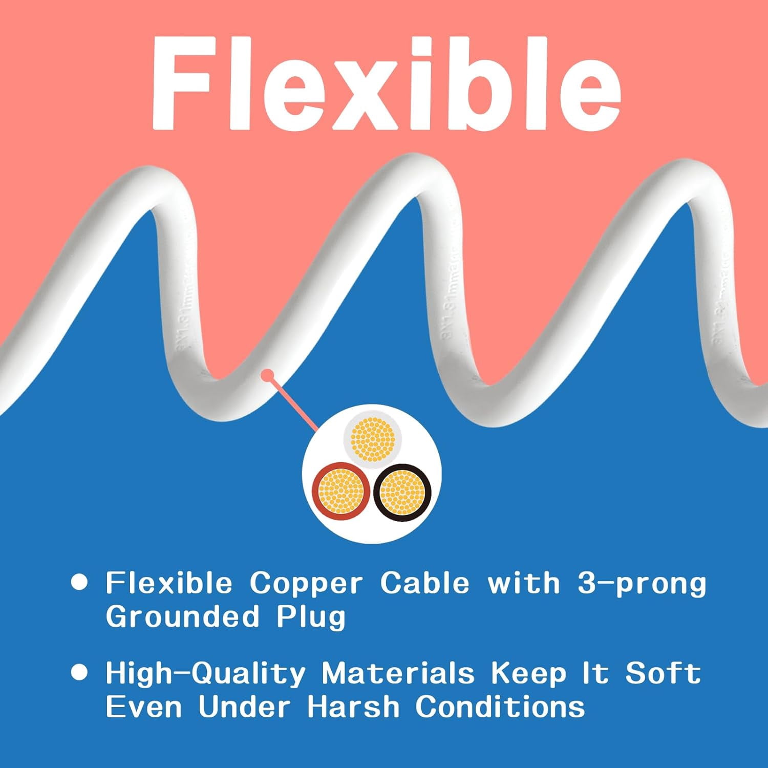 JJEAN-Indoor Outdoor Extension Cord 20 FT, 16/3 SJTW Weatherproof White Electrical Cords, 13 AMP Heavy Duty 3 Prong Power Cable Great for Garden, Landscaping & Holiday Decorations