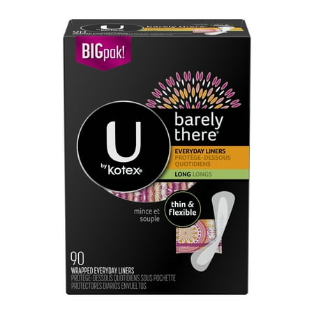 U by Kotex Barely There Panty Liners, Light Absorbency, Long, Unscented, 90 Ct