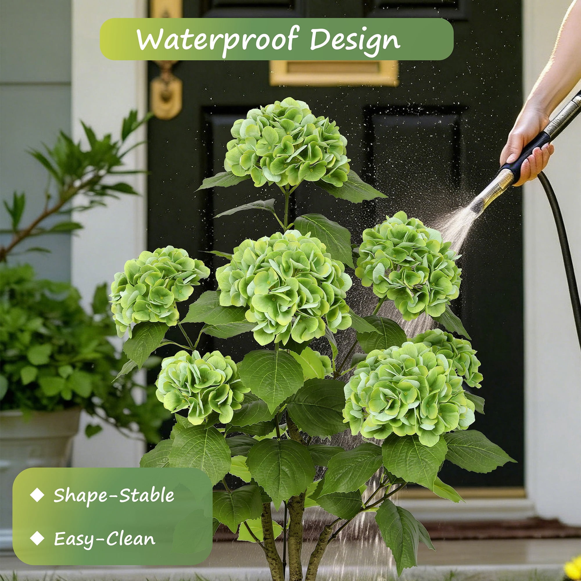 RosyHaven 4ft Real Touch Faux Hydrangea Tree Outdoor with Realistic & Waterproof Premium Latex Flowers,2Pack 48"Artificial Hydrangea Tree,Fake Outdoor Plants for Porch Patio Garden Room Decor,Green