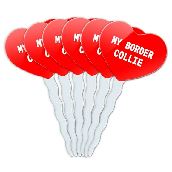 Border Collie Heart Love Cupcake Picks Toppers - Set of 6